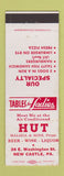 Matchbook Cover - Hut REstaurant pizza New Castle PA