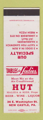 Matchbook Cover - Hut REstaurant pizza New Castle PA
