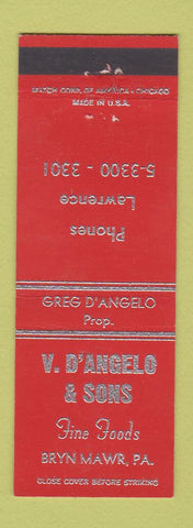 Matchbook Cover - V. D'Angelo Sons Restaurant Bryn Mawr PA