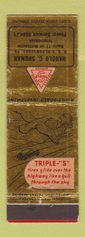 Matchbook Cover - Harold Shuman Bloomsburg PA  Tire WEAR