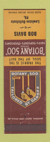 Matchbook Cover - Botany 500 Men's Clothes Bob Davis Lewiston Bellefonte PA