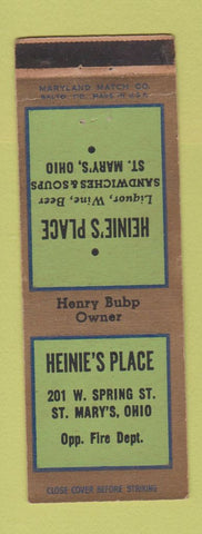 Matchbook Cover - Heinie's Place St Mary's OH