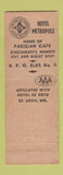 Matchbook Cover - Hotel Metropole Cincinnati OH