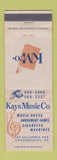 Matchbook Cover - Kays Music Vending Amusement Vandergrift PA