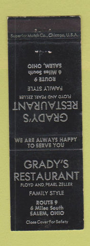 Matchbook Cover - Grady's Restaurant Salem OH