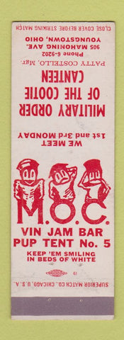 Matchbook Cover - Military Order of Cootie Canteen Youngstown OH