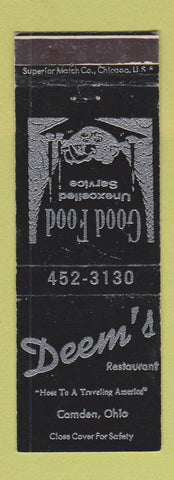 Matchbook Cover - Deem's Restaurant Camden OH