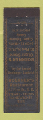 Matchbook Cover - Boerner's Restaurant  Massillon OH WORN
