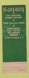 Matchbook Cover - Colony Restaurant Cincinnati OH
