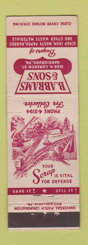 Matchbook Cover - B Abrams & Sons Scrap Harrisburg PA
