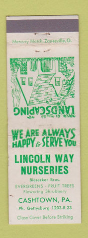Matchbook Cover - Lincoln Way Nurseries Cashtown PA WEAR