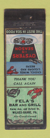Matchbook Cover - Fela's Bar Grill Wilkes Barre PA WEAR