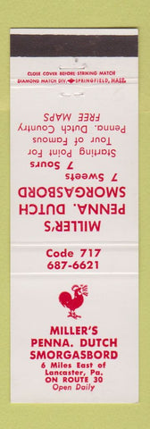 Matchbook Cover - Miller's PA Dutch Smorgasbord Lancaster PA