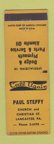 Matchbook Cover - Paul Steffy Dodge Plymouth Alemite oil Lancaster PA