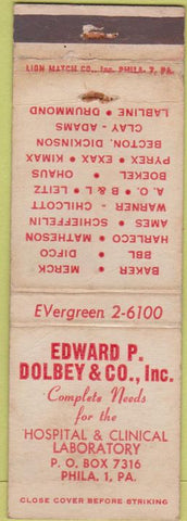 Matchbook Cover - Dolbey Hospital Lab supply Philadephia PA WEAR