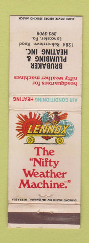 Matchbook Cover - Lennox Heating AC Brubaker Plumbing Heating Lancaster PA WEAR
