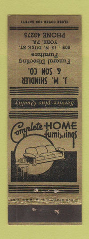 Matchbook Cover - JM Shindler Funeral Home Furniture York PA WEAR