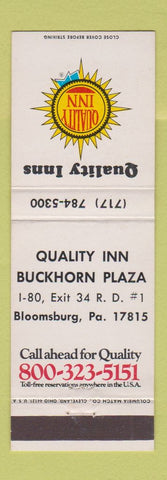 Matchbook Cover - Quality Inn Bloomsburg PA