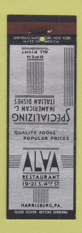 Matchbook Cover - Alva Restaurant Harrisburg PA deco