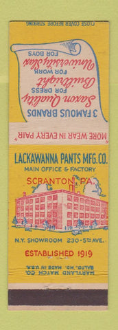 Matchbook Cover - Lackawanna Pants Clothes dresses Scranton PA