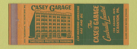 Matchbook Cover - Casey Garage parking Scranton PA
