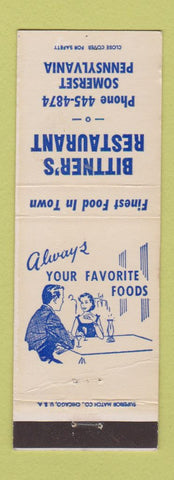 Matchbook Cover - Bittner's Restaurant Somerset PA WEAR