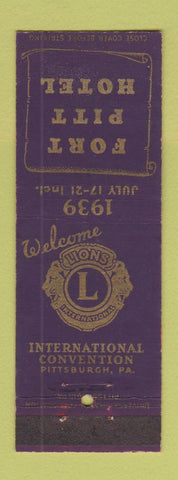Matchbook Cover - Lions Club Convention Fort Pitt Hotel Pittsburgh PA 1939