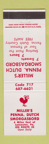 Matchbook Cover - Miller's PA Dutch Smorgasbord Lancaster PA
