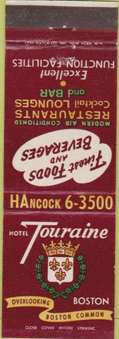 Matchbook Cover - Hotel Touraine Boston MA Red