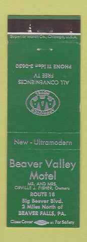 Matchbook Cover - Beaver Valley Motel Beaver Falls PA GREEN