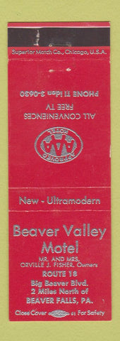 Matchbook Cover - Beaver Valley Motel Beaver Falls PA RED