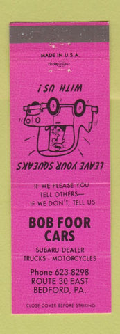 Matchbook Cover - Bob Foor Cars Subaru Motorcycles Bedford PA