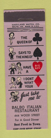 Matchbook Cover - Balbo Italian Restaurant Pittsburgh PA