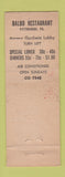 Matchbook Cover - Balbo Italian Restaurant Pittsburgh PA