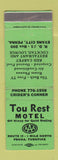 Matchbook Cover - Tou Rest Motel Evans City PA WEAR