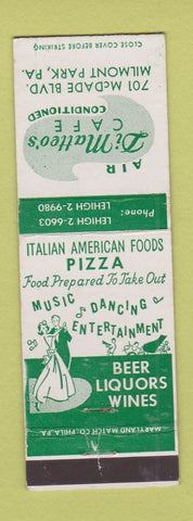 Matchbook Cover - Di Matteo's Cafe Milmont Park PA pizza Italian