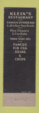 Matchbook Cover - Klein's Restaurant Seafood Pittsburgh PA feature