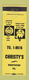 Matchbook Cover - Christy's Brentwood PA YELLOW