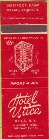 Matchbook Cover - Hotel Utica NY