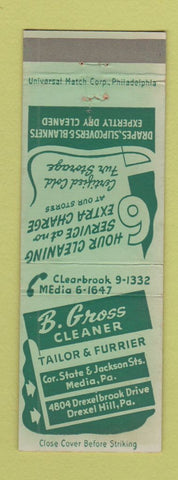 Matchbook Cover - B Gross Cleaner Tailor Drexel Hill Media PA