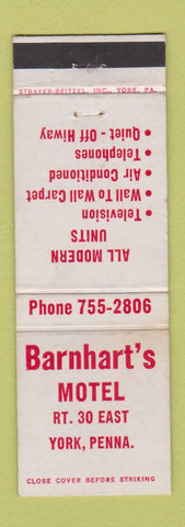 Matchbook Cover - Barnhart's Motel York PA WEAR