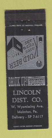 Matchbook Cover - Lincoln Liquor Distributor Mohnton PA