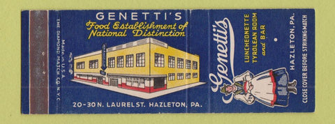 Matchbook Cover - Genetti's Restaurant Hazleton PA girlie