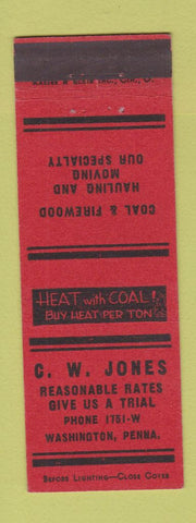 Matchbook Cover - CW Jones Coal Firewood Hauling Washington PA