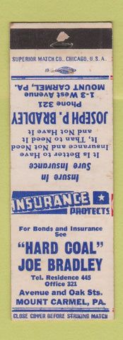Matchbook Cover - Hard Coal Joe Bradley Mount Carmel PA WORN
