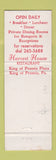 Matchbook Cover - Harvest House Restaurant King of Prussia PA