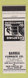 Matchbook Cover - Barrea Furnace New Castle PA