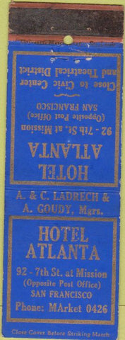 Matchbook Cover - Hotel Atlanta San Francisco CA WEAR