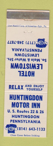 Matchbook Cover - Hotel Lewistown PA Huntingdon Motor Inn PA WEAR