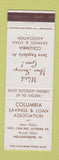 Matchbook Cover - Columbia Savings and Loan  Hollidaysburg PA